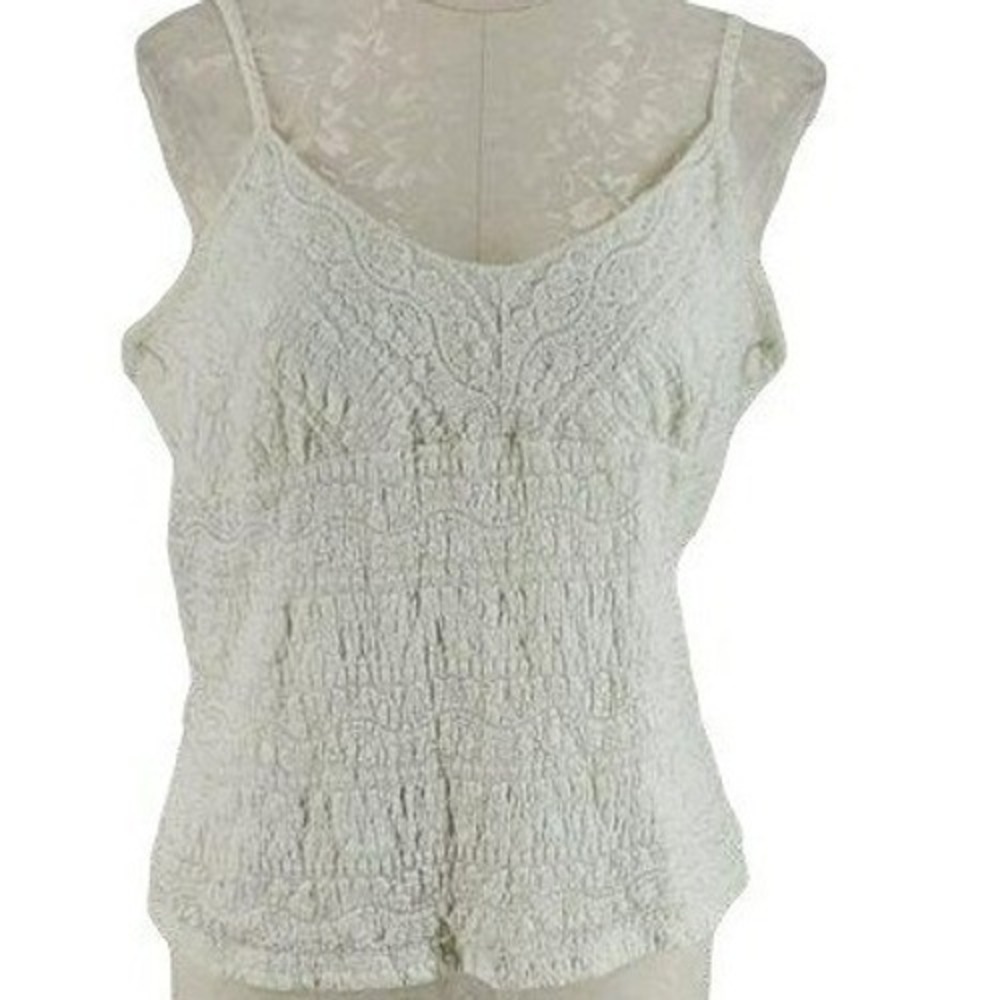 Pierre Cardin Womens‎ Cream Lace Smocked Tank Top V-Neck Lined Ivory Large